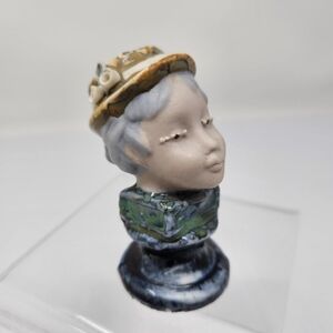 Vintage Glazed Porcelain Bust Ingles Valencia Spain Hand Made Women Flower Hat